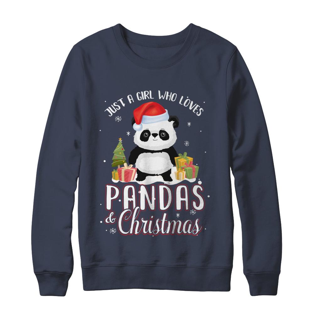 Just A Girl Who Loves Pandas And Christmas-T-Shirt & Sweatshirt-Crewneck Sweatshirt-Navy