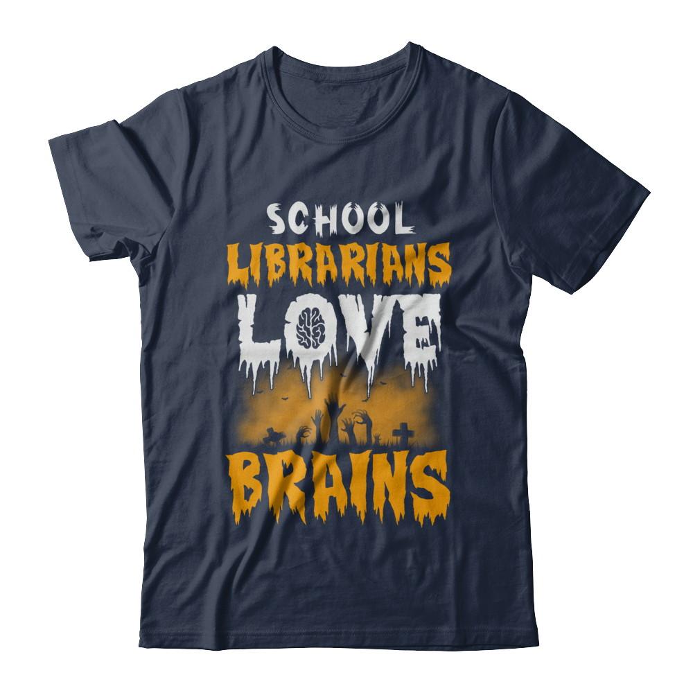 School Librarians Love Brains Halloween Costume-T-Shirt & Hoodie-Classic T-Shirt-Navy