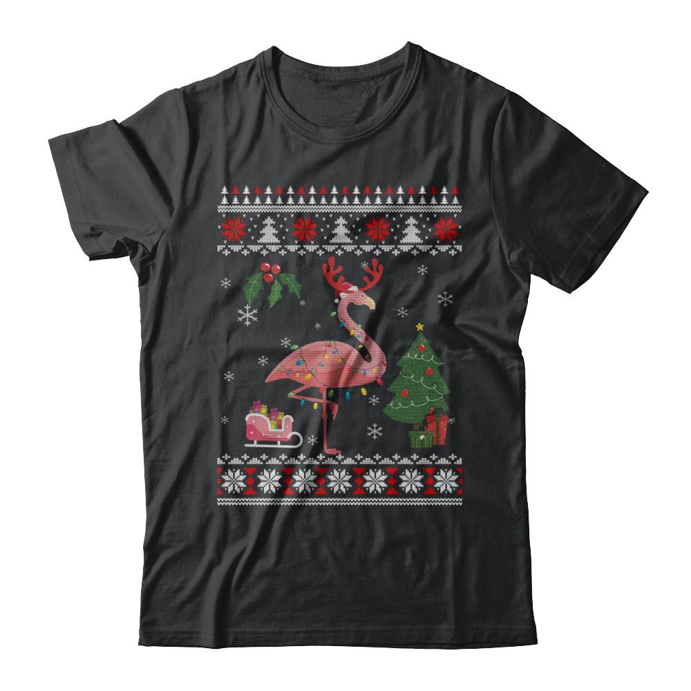 Santa Hat Flamingo Reindeer Ugly Christmas Sweater-T-Shirt & Sweatshirt-Classic T-Shirt-Black