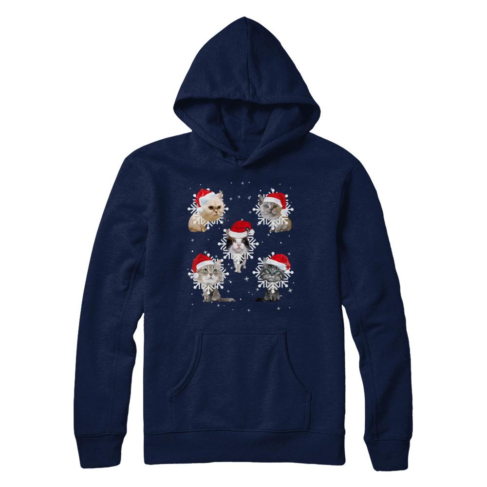 Cute Cat's Christmas Snowflakes Cat Claus-T-Shirt & Sweatshirt-Pullover Hoodie-Navy