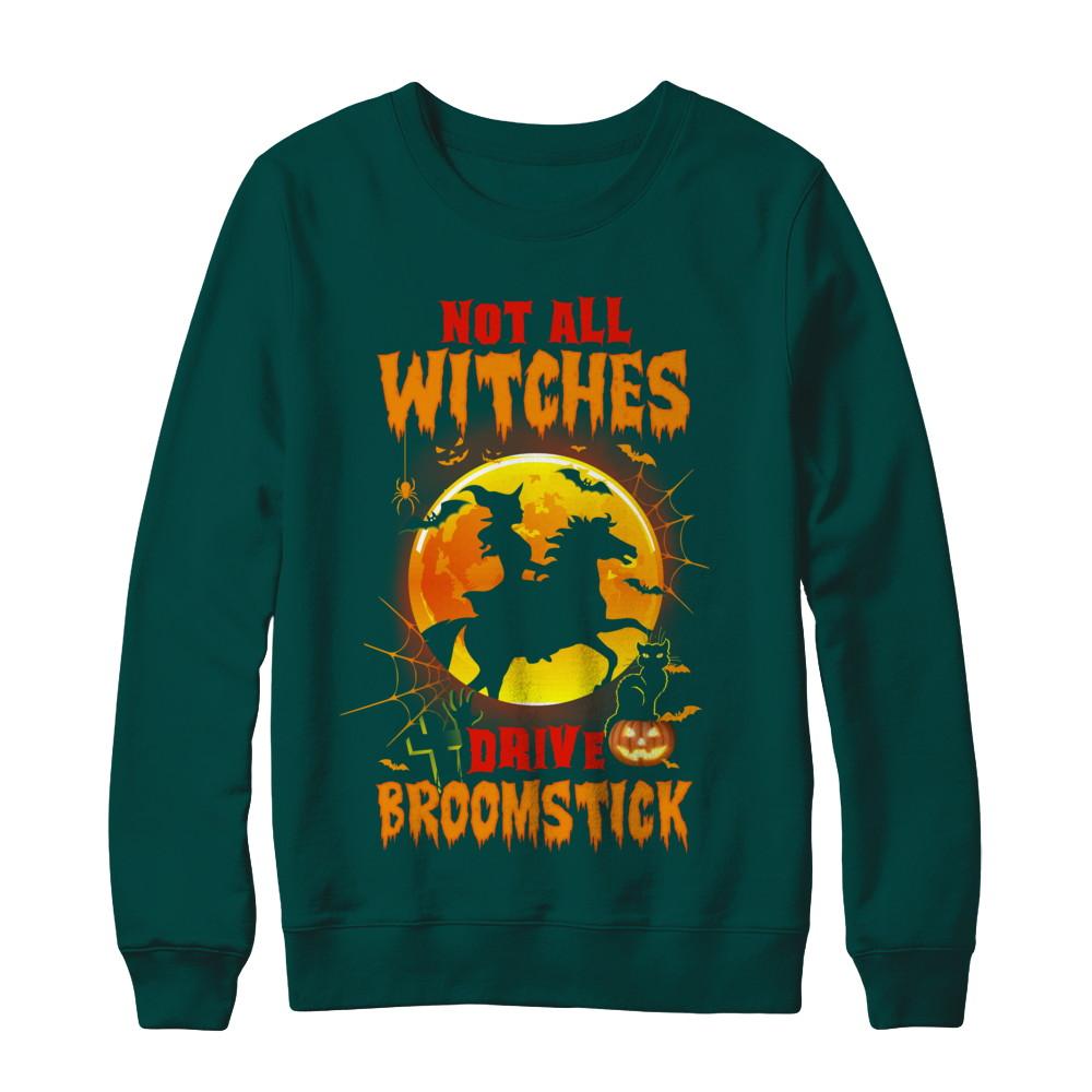 Not All Witches Drive Broom Funny Halloween Horse-T-Shirt & Sweatshirt-Crewneck Sweatshirt-Deep Forest