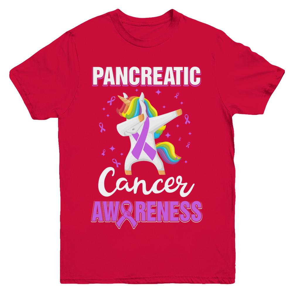 Inspirational Pancreatic Cancer Awareness Unicorn Support Youth-Youth Shirt-Youth T-Shirt-Red