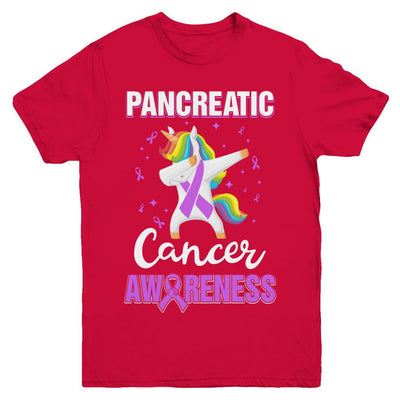 Inspirational Pancreatic Cancer Awareness Unicorn Support Youth-Youth Shirt-Youth T-Shirt-Red