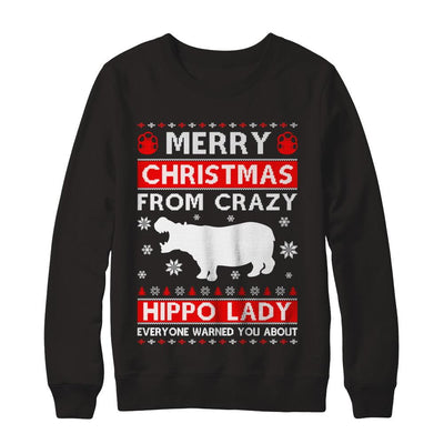 Merry Christmas From Crazy Hippo Lady Sweater-T-Shirt & Sweatshirt-Crewneck Sweatshirt-Black