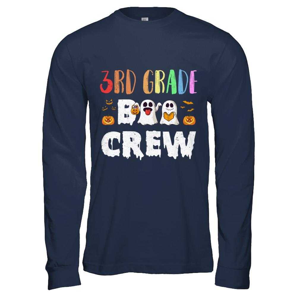 Cute Boo Crew 3rd Grade Teacher Halloween-T-Shirt & Hoodie-Long Sleeve T-Shirt-Navy