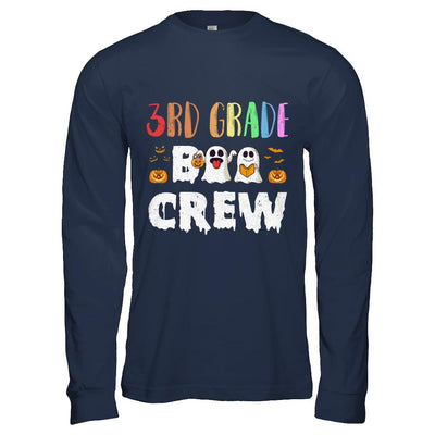 Cute Boo Crew 3rd Grade Teacher Halloween-T-Shirt & Hoodie-Long Sleeve T-Shirt-Navy