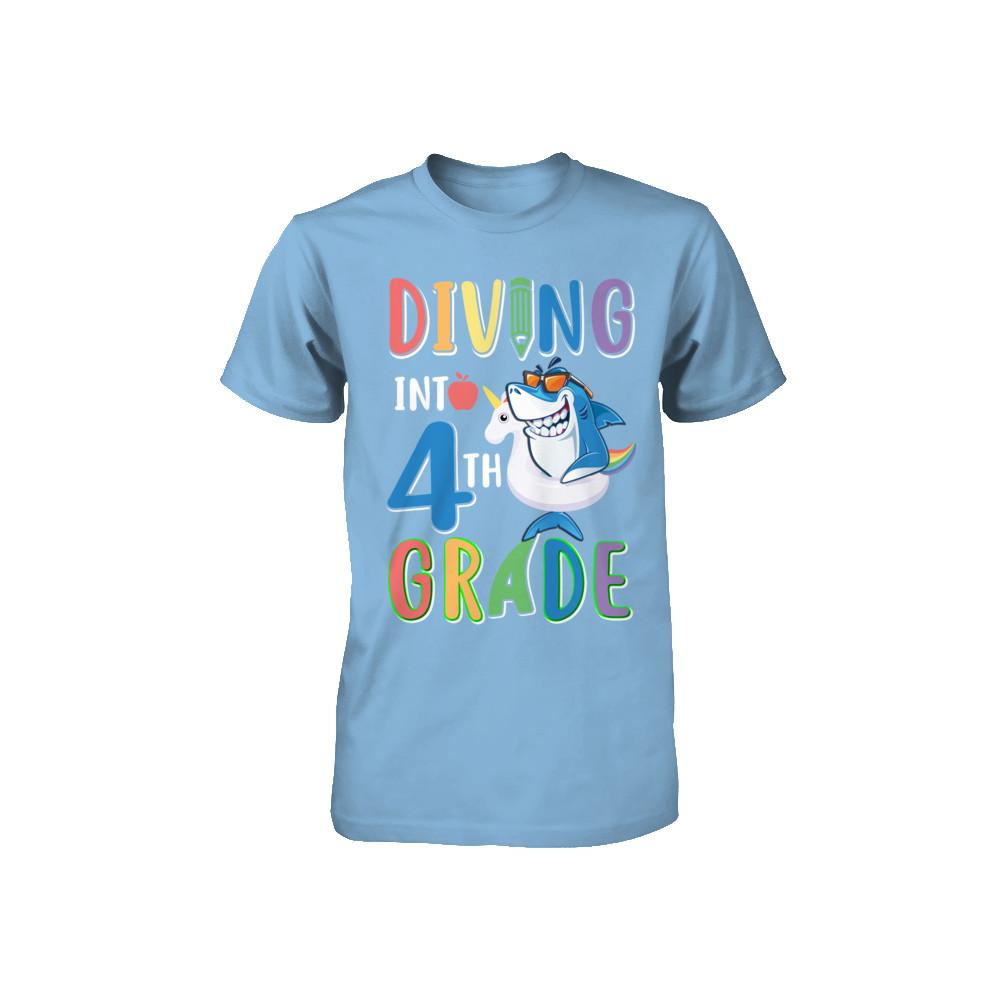 Diving Into 4th Grade Back To School Shark Youth-Youth Shirt-Toddler T-Shirt-Light Blue