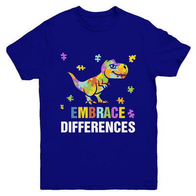 Autism Awareness Puzzle Piece Dinosaur Embrace Differences Youth-Youth Shirt-