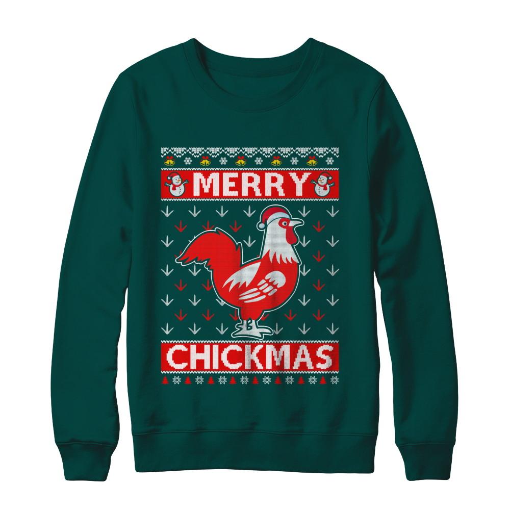 Merry Chickmas Farmer Chicken Ugly Christmas Sweater-T-Shirt & Sweatshirt-Crewneck Sweatshirt-Deep Forest