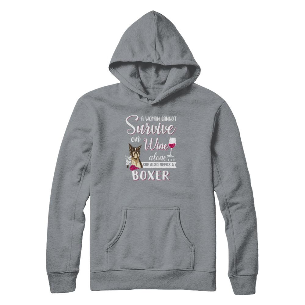 A Woman Can't Survive On Wine Alone Boxer Dog-T-Shirt & Tank Top-Pullover Hoodie-Light Steel