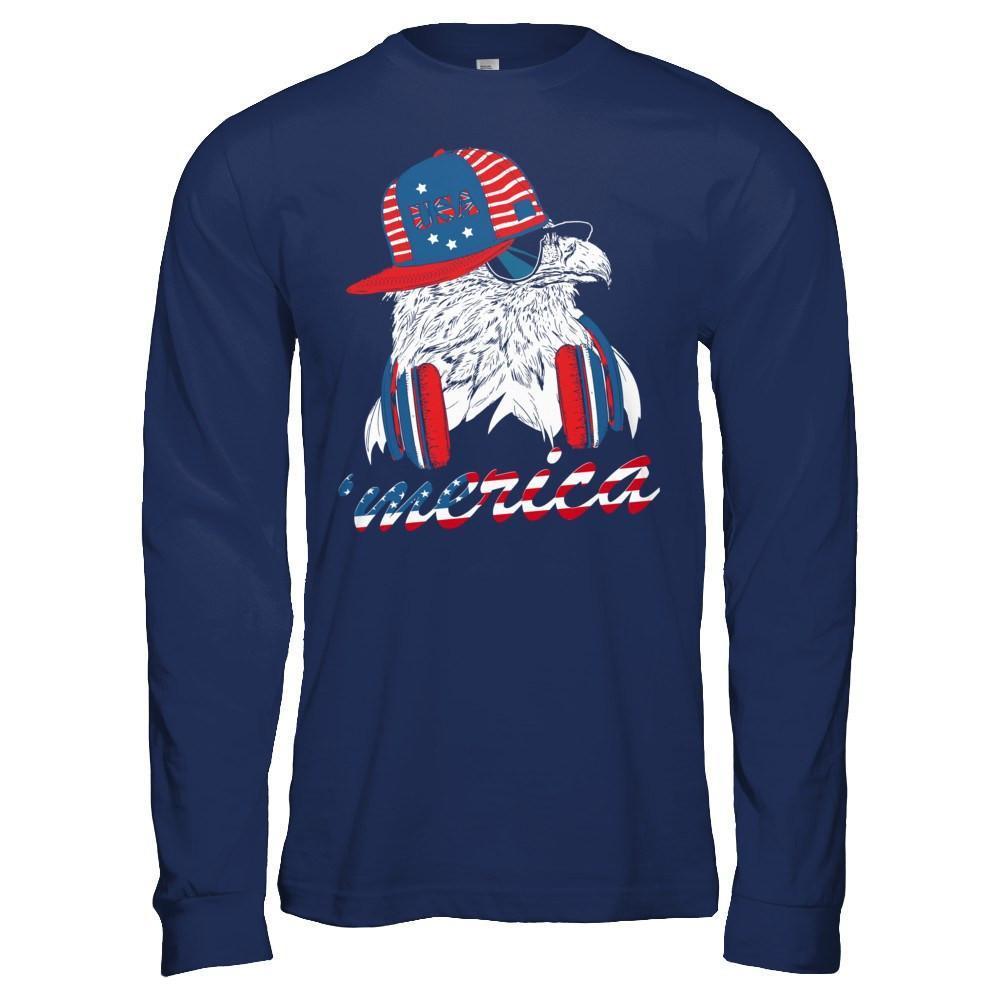 Usa Pride Merica Hiphop Eagle 4Th Of July-T-Shirt & Hoodie-Long Sleeve T-Shirt-Navy