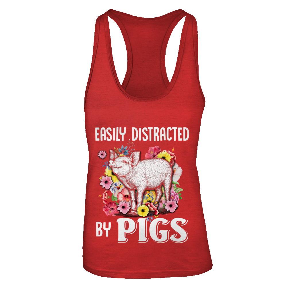 Easily Distracted By Pigs-T-Shirt & Tank Top-Women's Ideal Racerback Tank-Red