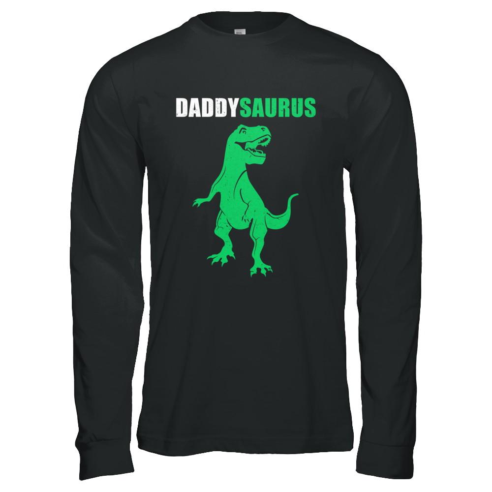 Daddysaurus Funny Dinosaur First Time Dad Fathers Day-T-Shirt & Hoodie-Long Sleeve T-Shirt-Black
