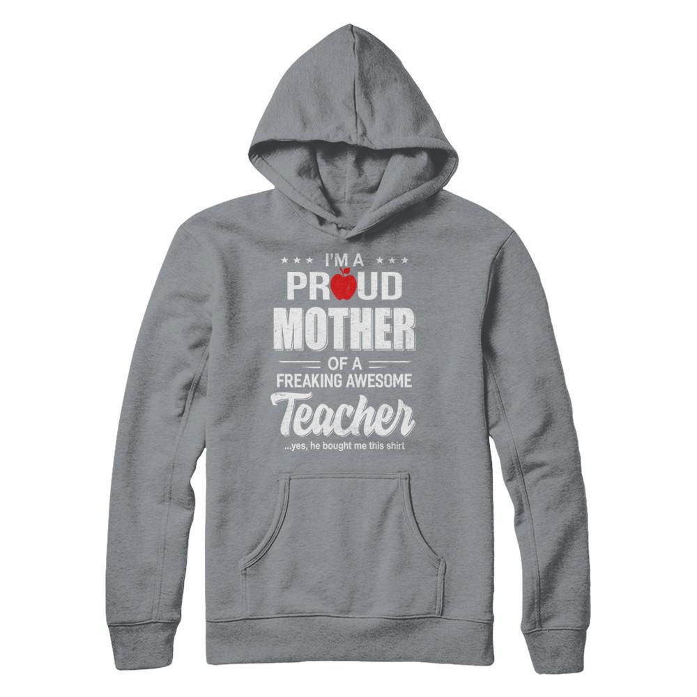 I'm A Proud Mother From Awesome Teacher Son Mom-T-Shirt & Hoodie-Pullover Hoodie-Light Steel