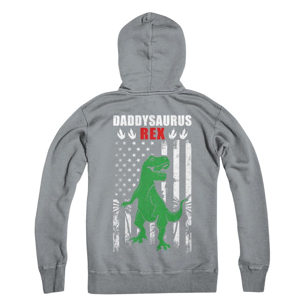 DaddySaurus Dad Dinosaur Rex American Flag Fathers Day-T-Shirt & Hoodie-Pullover Hoodie-Light Steel