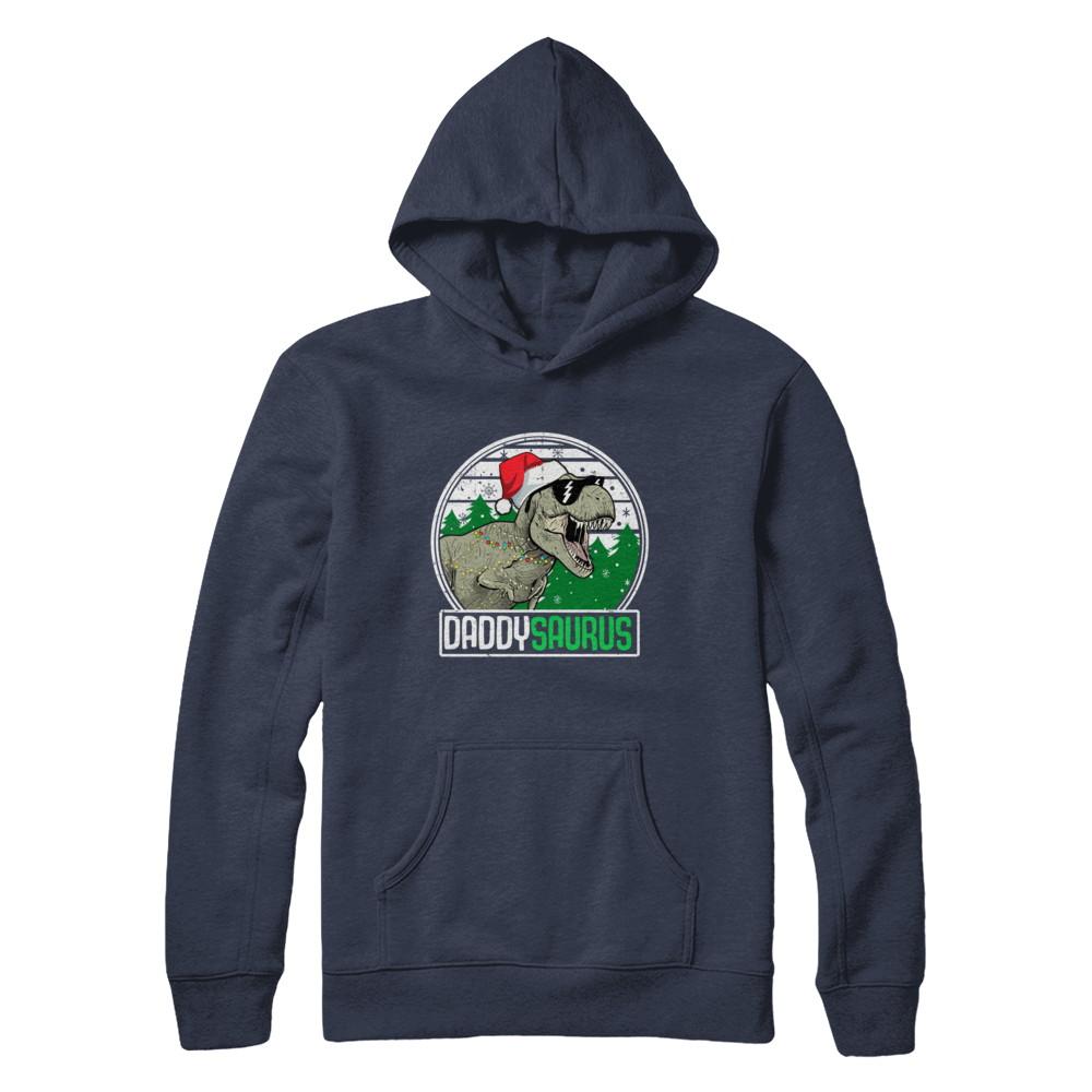 Daddysaurus Daddy Dinosaur T-Rex Family Christmas-T-Shirt & Sweatshirt-Pullover Hoodie-Navy