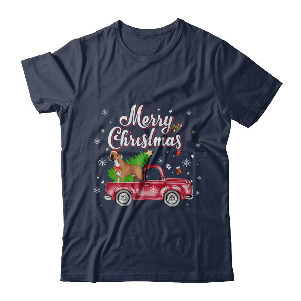 Boxer Retriever Rides Red Truck Christmas Pajama-T-Shirt & Sweatshirt-Classic T-Shirt-Navy
