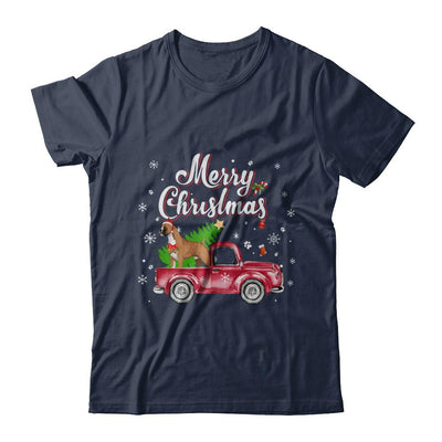 Boxer Retriever Rides Red Truck Christmas Pajama-T-Shirt & Sweatshirt-Classic T-Shirt-Navy