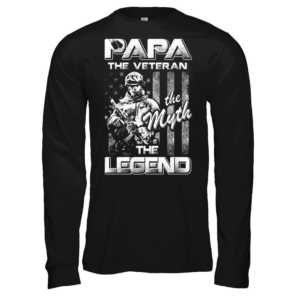 Papa The Veteran The Myth The Legend-T-Shirt & Hoodie-Long Sleeve T-Shirt-Black
