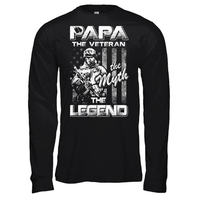 Papa The Veteran The Myth The Legend-T-Shirt & Hoodie-Long Sleeve T-Shirt-Black
