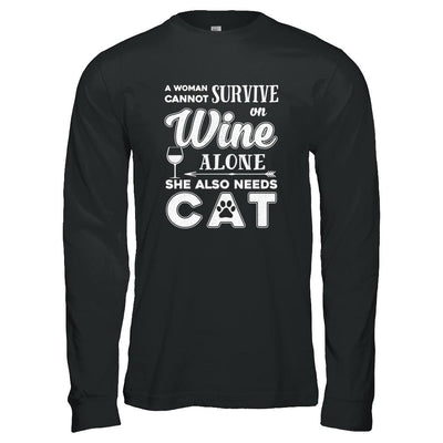 A Woman Cannot Survive On Wine Alone Need Dog-T-Shirt & Tank Top-Long Sleeve T-Shirt-Black
