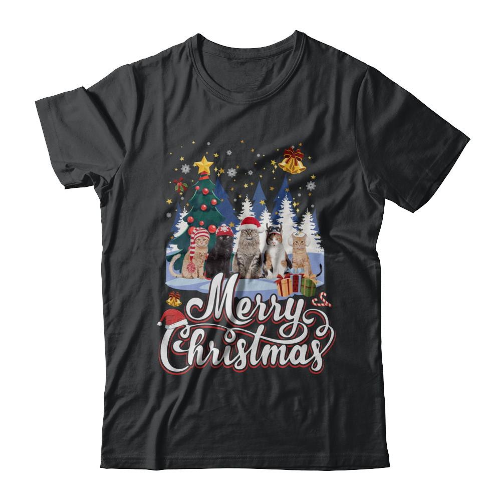 Merry Christmas Cat Women Girls Christmas Gift-T-Shirt & Sweatshirt-Classic T-Shirt-Black