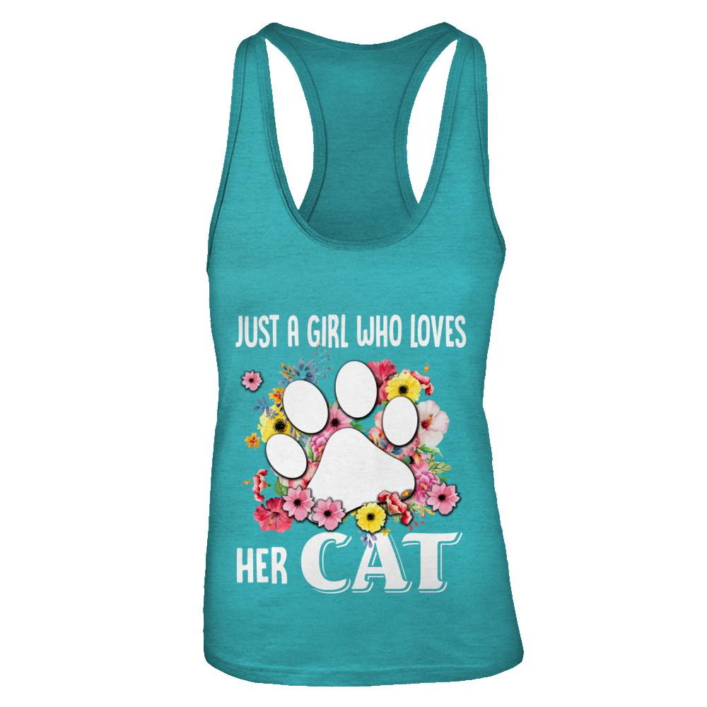 Just A Girl Who Loves Her Cat-T-Shirt & Tank Top-Women's Ideal Racerback Tank-Tahiti Blue
