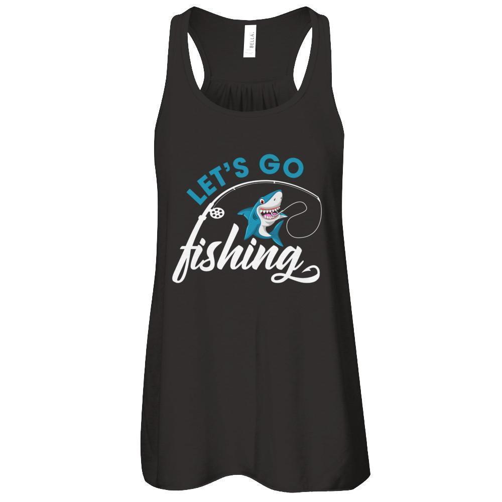Let's Go Fishing Shark Lovers-T-Shirt & Tank Top-Women's Flowy Racerback Tank-Black