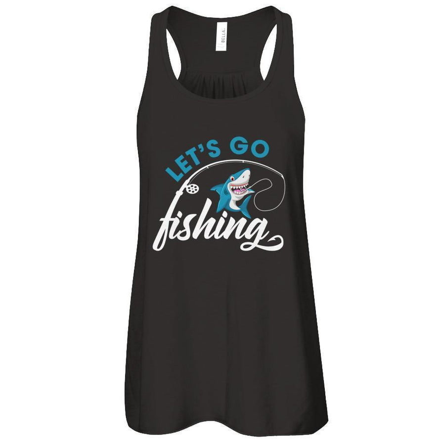 Let's Go Fishing Shark Lovers-T-Shirt & Tank Top-Women's Flowy Racerback Tank-Black