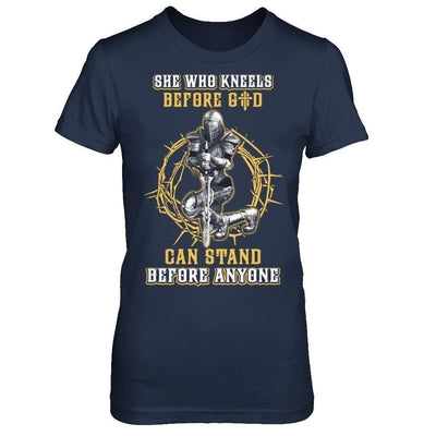 Knight Templar She Who Kneels Before God Can Stand Before Anyone-T-Shirt & Hoodie-Women's T-Shirt-Navy