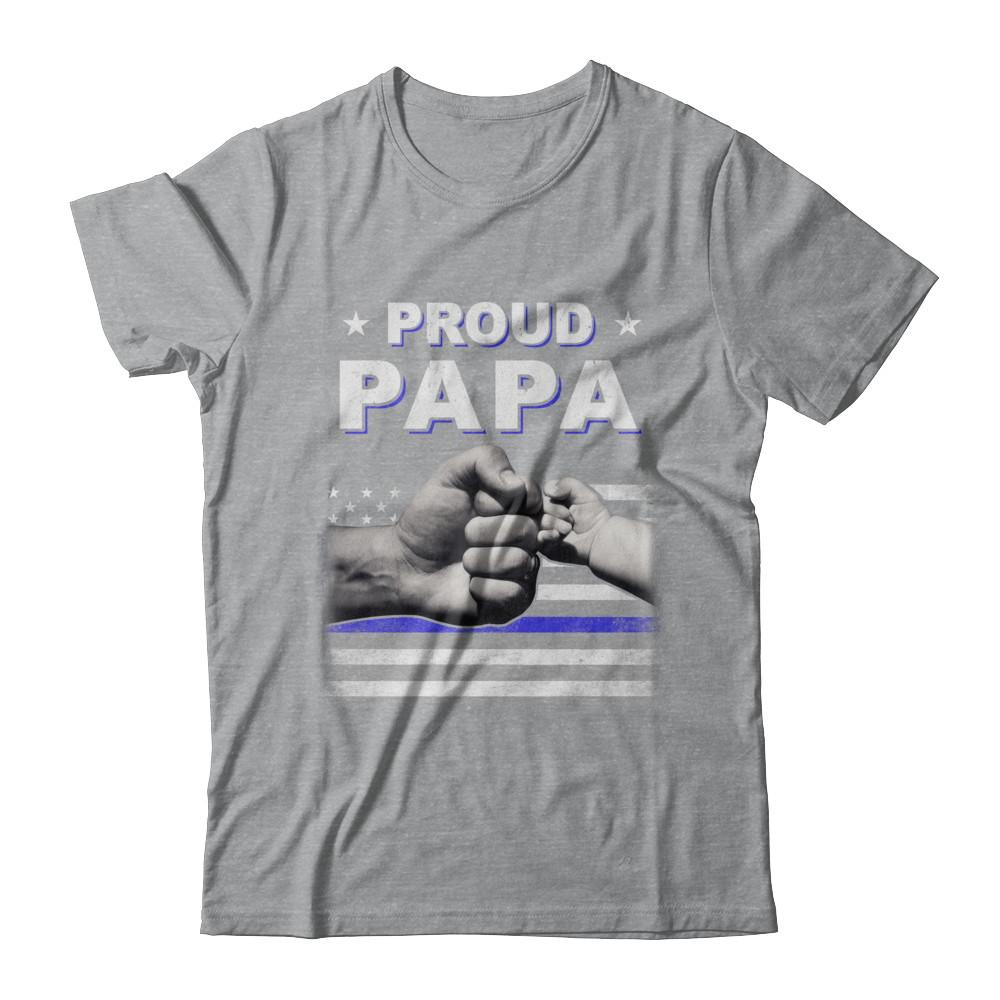 Proud Papa Police Thin Blue Line Flag Fathers Day-T-Shirt & Hoodie-Classic T-Shirt-Sport Grey