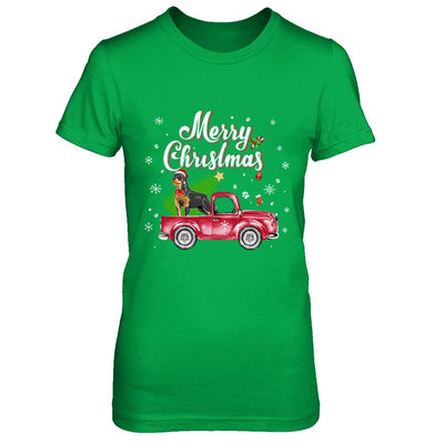 Rottweiler Retriever Rides Red Truck Christmas Pajama-T-Shirt & Sweatshirt-Women's T-Shirt-Irish Green