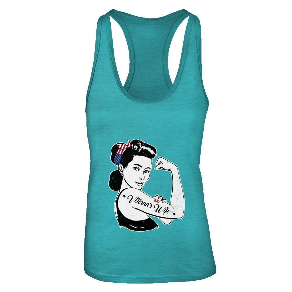 4Th Of July Veteran's Wife From Husband Army-T-Shirt & Tank Top-Women's Ideal Racerback Tank-Tahiti Blue