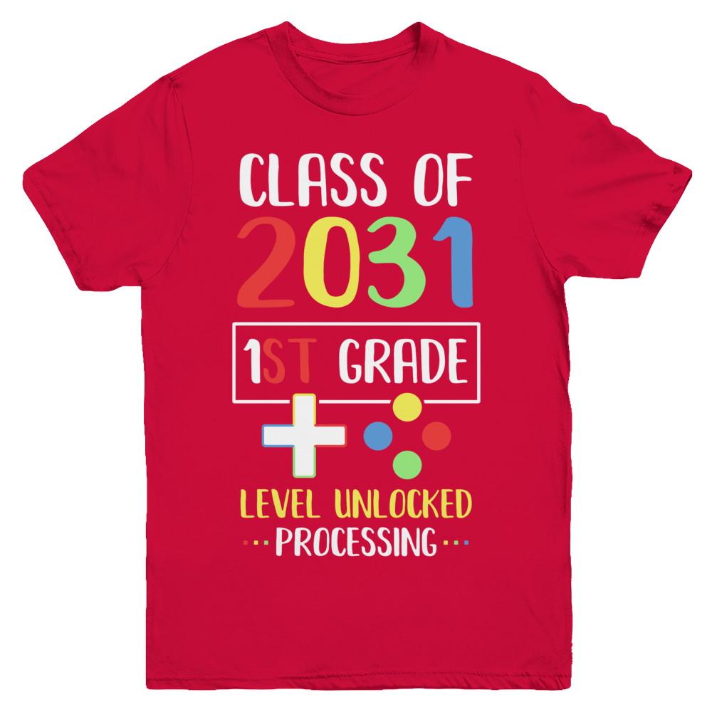 Class Of 2031 1st Grade Level Unlock Gaming Back Go School Youth-Youth Shirt-Youth T-Shirt-Red