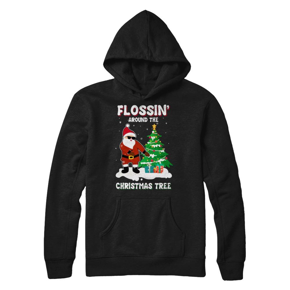 Flossin' Around The Christmas Tree Flossing Santa-T-Shirt & Hoodie-Pullover Hoodie-Black