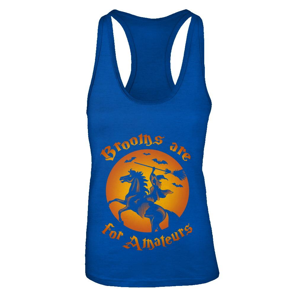 Brooms Are For Amateurs Funny Halloween Horse Riding-T-Shirt & Tank Top-Women's Ideal Racerback Tank-Royal
