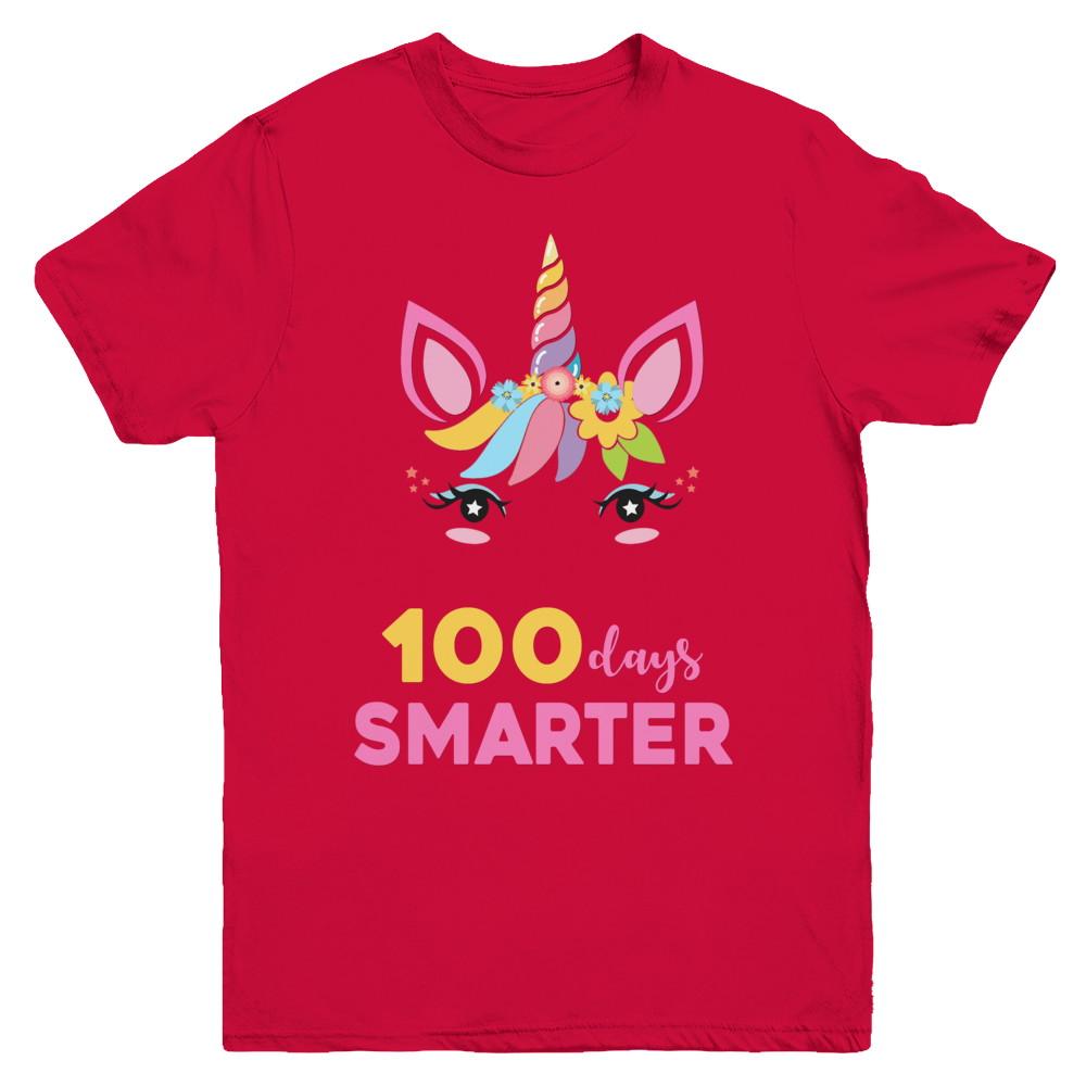 100 Days Smarter Of School Unicorn Girl Gifts Youth-Youth Shirt-Youth T-Shirt-Red