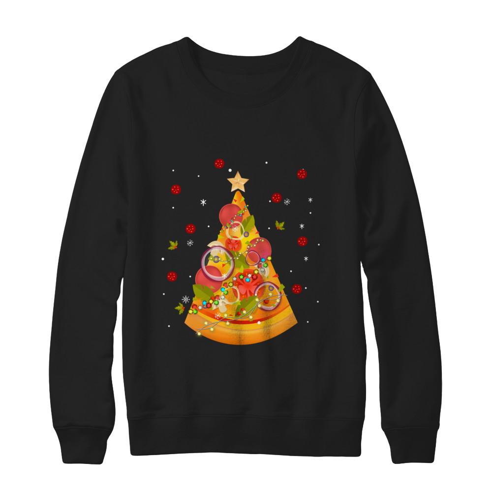 Funny Pizza Ugly Christmas Tree Gifts-T-Shirt & Sweatshirt-Crewneck Sweatshirt-Black