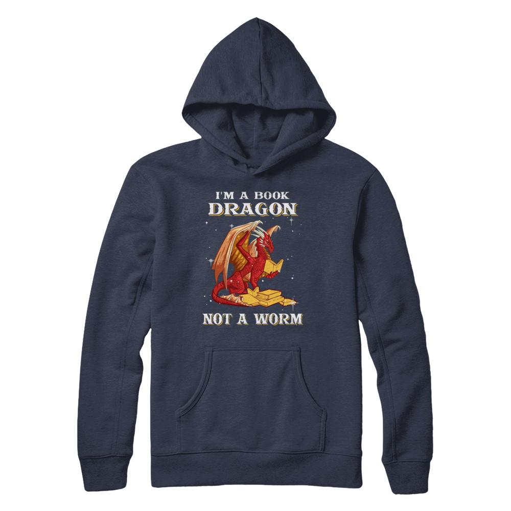 Reading Book I'm A Book Dragon Not A Worm-T-Shirt & Hoodie-Pullover Hoodie-Navy