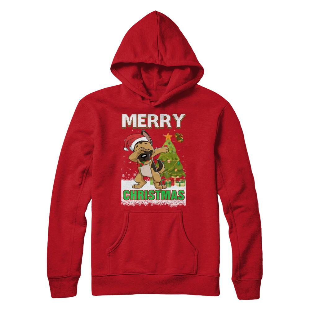 Cute German Shepherd Claus Merry Christmas Ugly Sweater-T-Shirt & Sweatshirt-Pullover Hoodie-Red