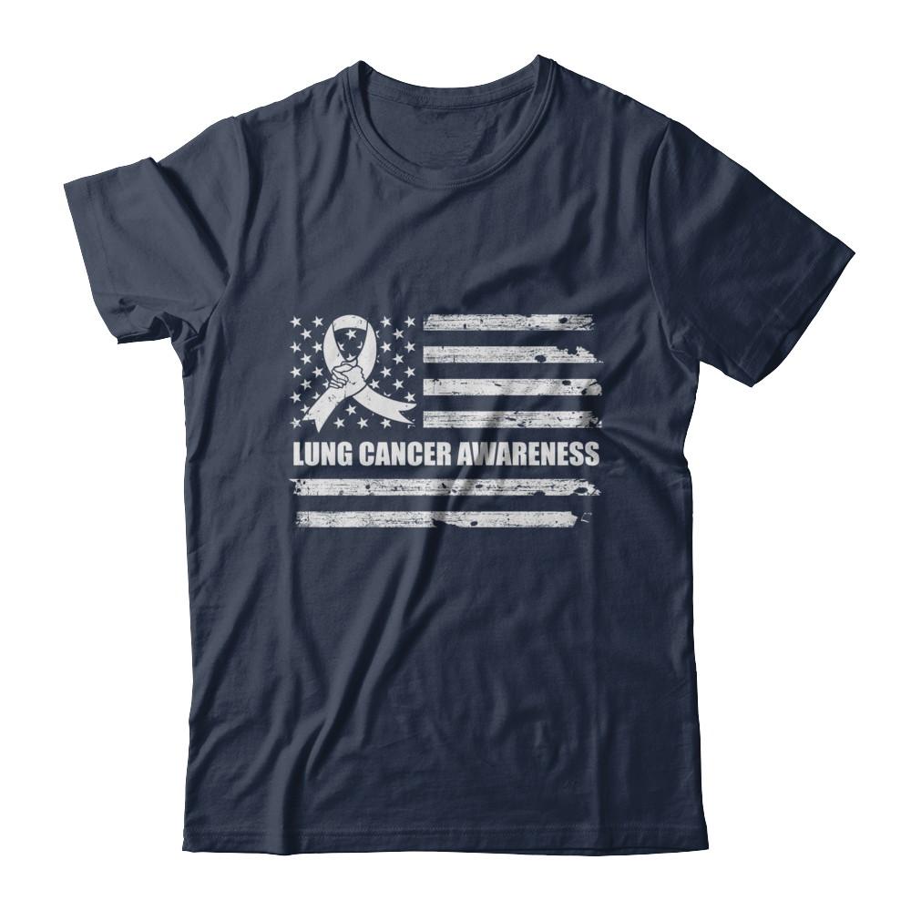 Clear Ribbon Lung Cancer Awareness US Flag-T-Shirt & Hoodie-Classic T-Shirt-Navy