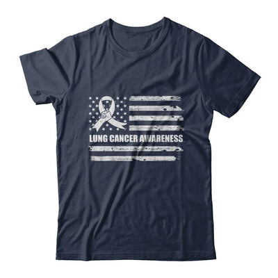 Clear Ribbon Lung Cancer Awareness US Flag-T-Shirt & Hoodie-Classic T-Shirt-Navy