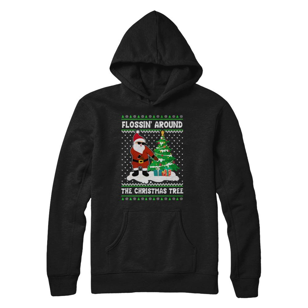 Flossin' Around The Christmas Tree Flossing Ugly Sweater-T-Shirt & Sweatshirt-Pullover Hoodie-Black