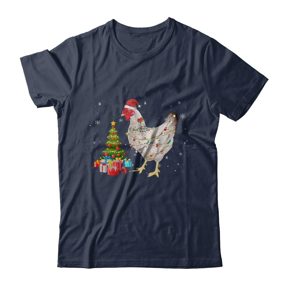 Vintage Chicken Merry Christmas Light Led-T-Shirt & Hoodie-Classic T-Shirt-Navy