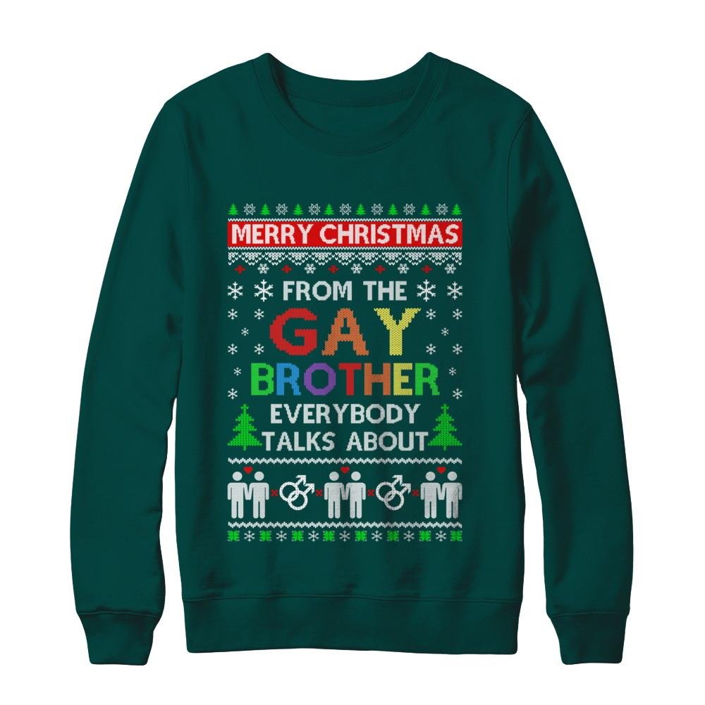 LGBT Merry Christmas From Gay Brother Ugly Christmas Sweater-T-Shirt & Sweatshirt-Crewneck Sweatshirt-Deep Forest