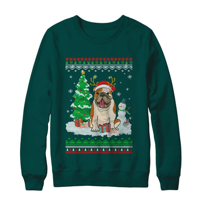 Cute Reindeer Bulldog Christmas Puppie Dog Sweater-T-Shirt & Sweatshirt-Crewneck Sweatshirt-Deep Forest