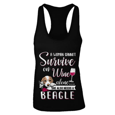 A Woman Can't Survive On Wine Alone Beagle Dog-T-Shirt & Tank Top-Women's Ideal Racerback Tank-Black