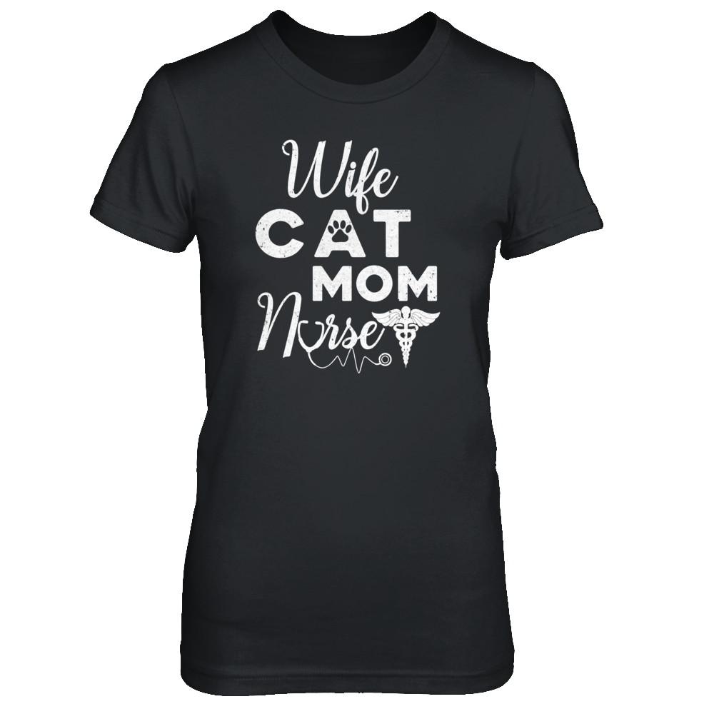 Wife Cat Mom Nurse-T-Shirt & Tank Top-Women's T-Shirt-Black