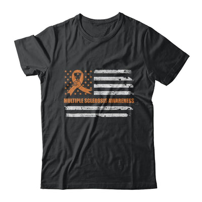 Orange Ribbon Multiple Sclerosis Awareness US Flag-T-Shirt & Hoodie-Classic T-Shirt-Black