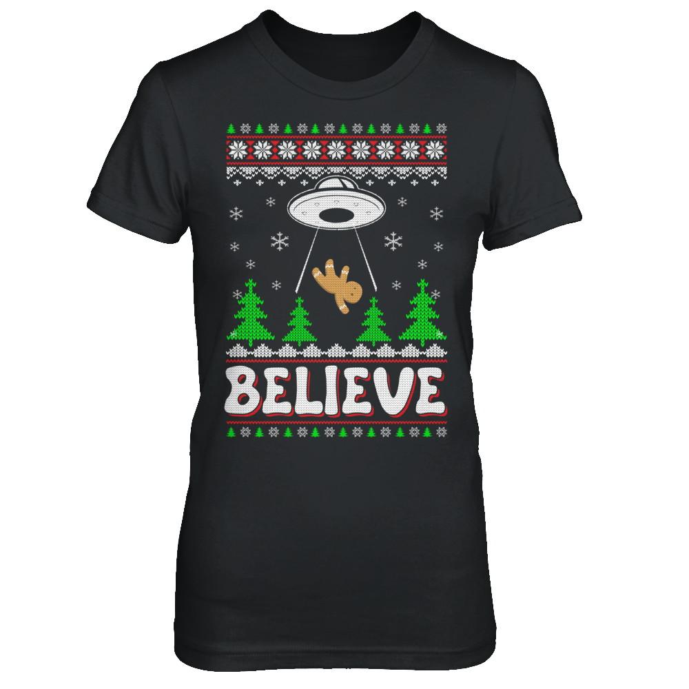 Believe UFO Gingerbread Ugly Christmas Sweater-T-Shirt & Sweatshirt-Women's T-Shirt-Black